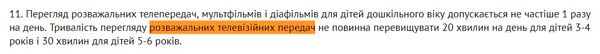 Тривалість перегляду розважальних телепередач для дітей дошкільного віку