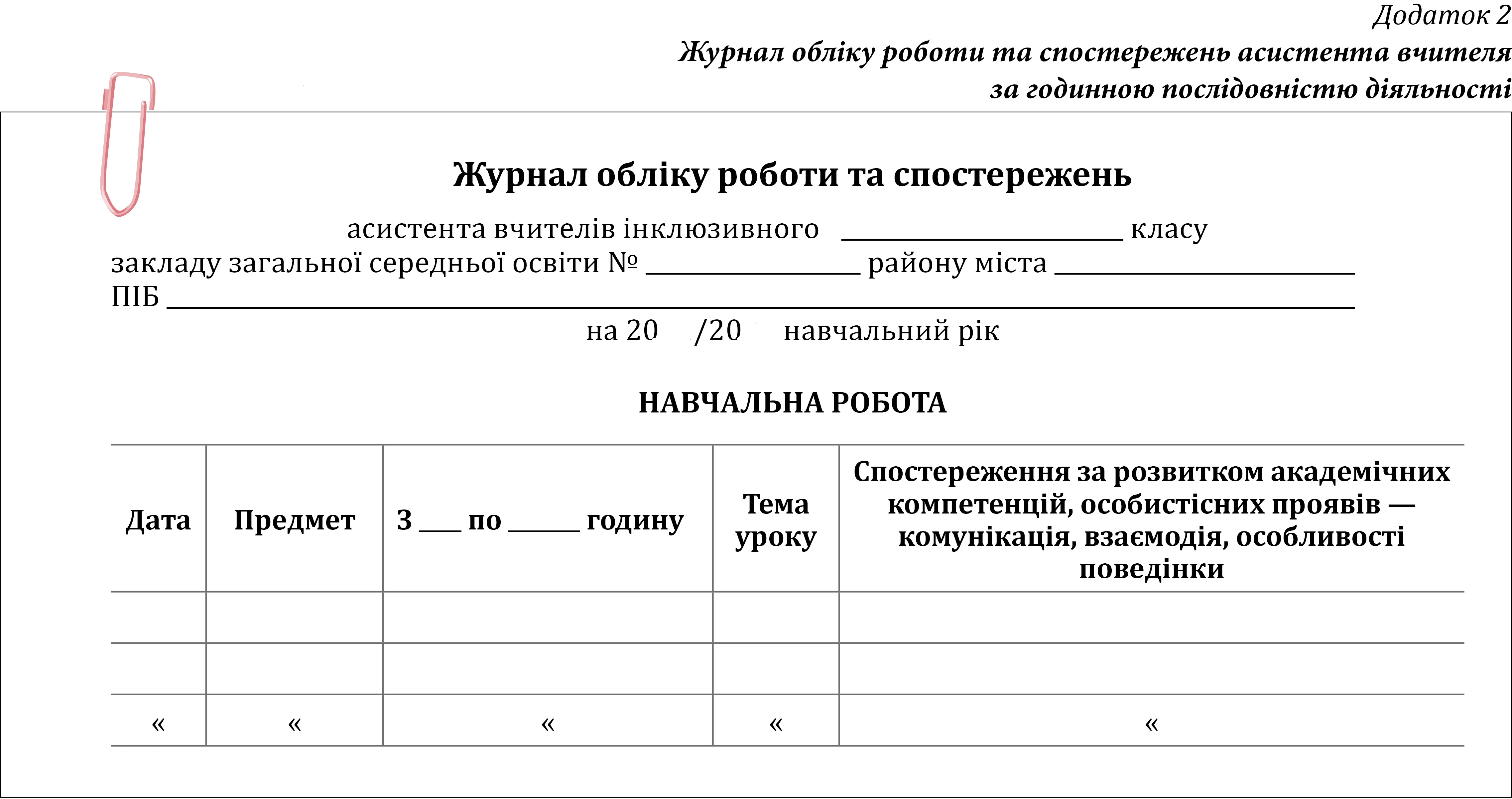Журнал спостережень за дитиною з ООП