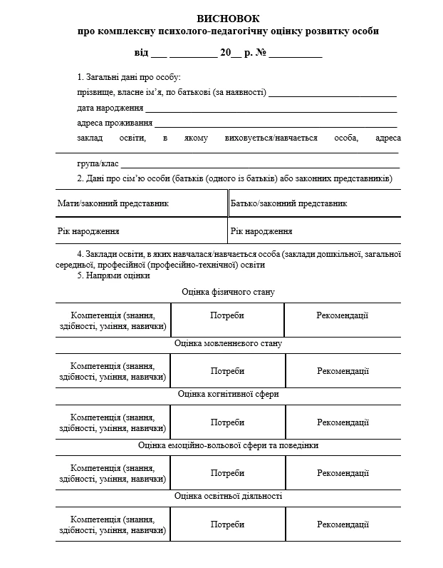 Висновок про комплексну психолго-педагогічну оцінку