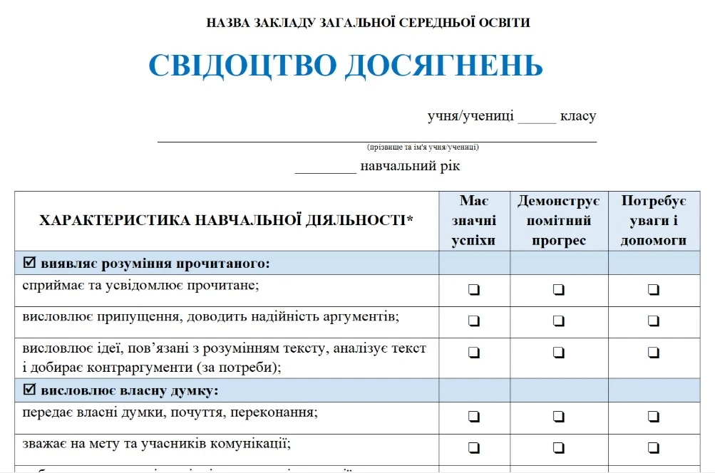 Свідоцтво досягнень