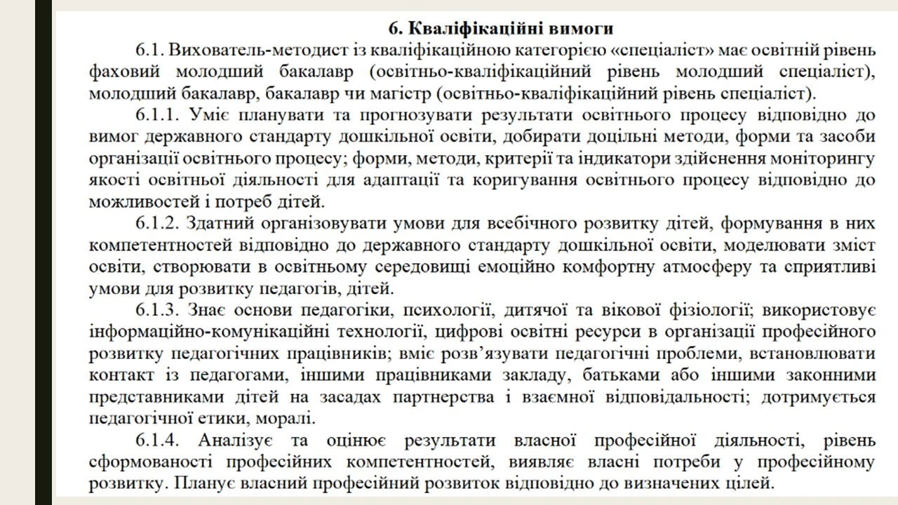 Вимоги до посади вихователя-методиста ЗДО