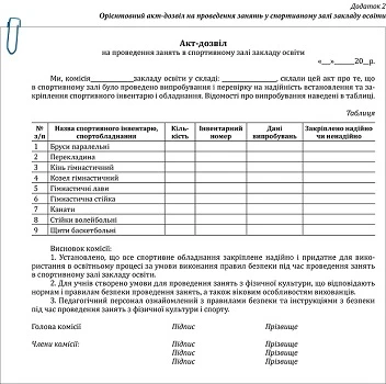 Акт на проведення занять у спортивному залі закладу освіти