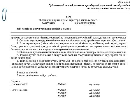 Акт обстеження приміщень і території закладу освіти до початку навчального року