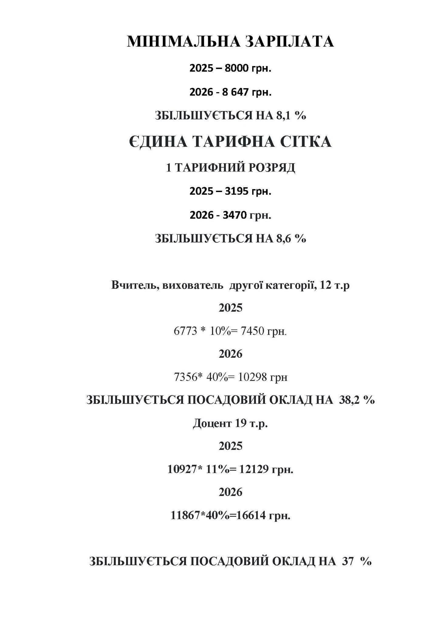 Розрахунок орієнтовного підвищення окладів вчителям